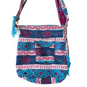 Blue Red woven striped cotton shoulder bag Indian Style backpack